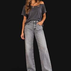 Washed gray wide leg jeans